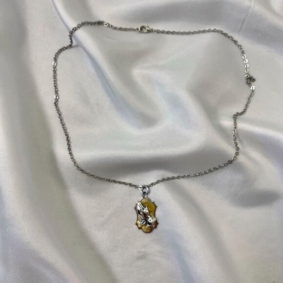 Vintage West Germany Signed Religious Praying Hands Pendant Necklace - Picture 2 of 4